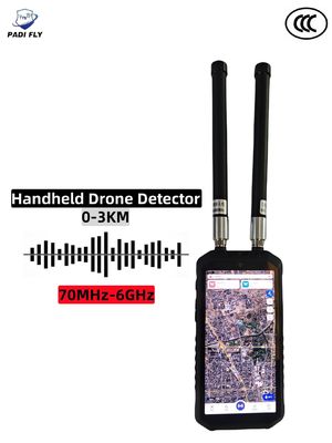 Handheld Anti-UAV Detector with 6.0 Inches Touch Screen and 70MHz-6GHz Channel Range 0-3km Signal Blocker 4h Working Time